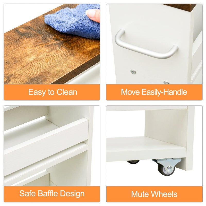 TEAMIX 4 Tier White Slim Storage Cart with Handle, Slide Out Storage Rolling Utility Cart Mobile Shelving Unit Organizer Trolley for Small Spaces Kitchen Laundry Narrow Places - Image 4