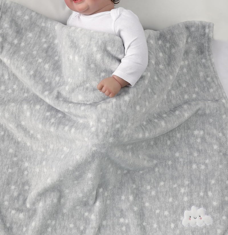CREVENT 2Pcs 30''X40'' Cute Cozy Fluffy Warm Baby Blankets for Infants Toddlers' Bedding Crib Cot Stroller - Grey Cloud + Blue Sherpa - Image 4