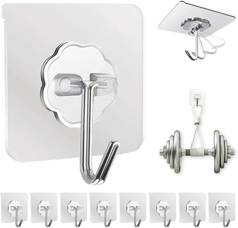 DDMY Adhesive Wall Hooks for Hanging Heavy Duty 50 lbs Large Hooks for Walls No Damage, Towel Sticky Clear Hook, Waterproof, Home, Bathroom, Kitchen, Office, and Outdoor 10 Pack - Image 1