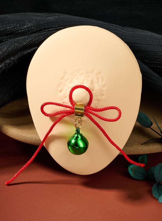 DJCIW 2Pcs Non-Piercing Nipple Jewelry, Adjustable Christmas Fake Nipple Rings with Bow Drawstring Green Bell Charms, Adjustable and Comfortable Nipple Jewelry for Women Men - Image 2