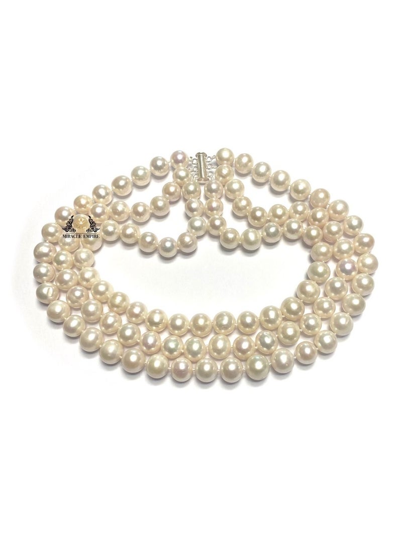 Miracle Empire Pearls Necklace 3 Layers 11 12MM AAA Natural FW Pearl Shocker 925 Silver Clasp  - Image 1