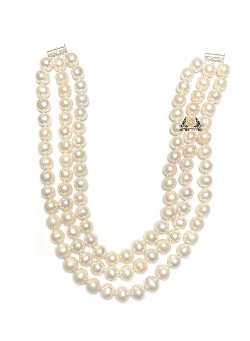 Miracle Empire Pearls Necklace 3 Layers 11 12MM AAA Natural FW Pearl Shocker 925 Silver Clasp  - Image 3