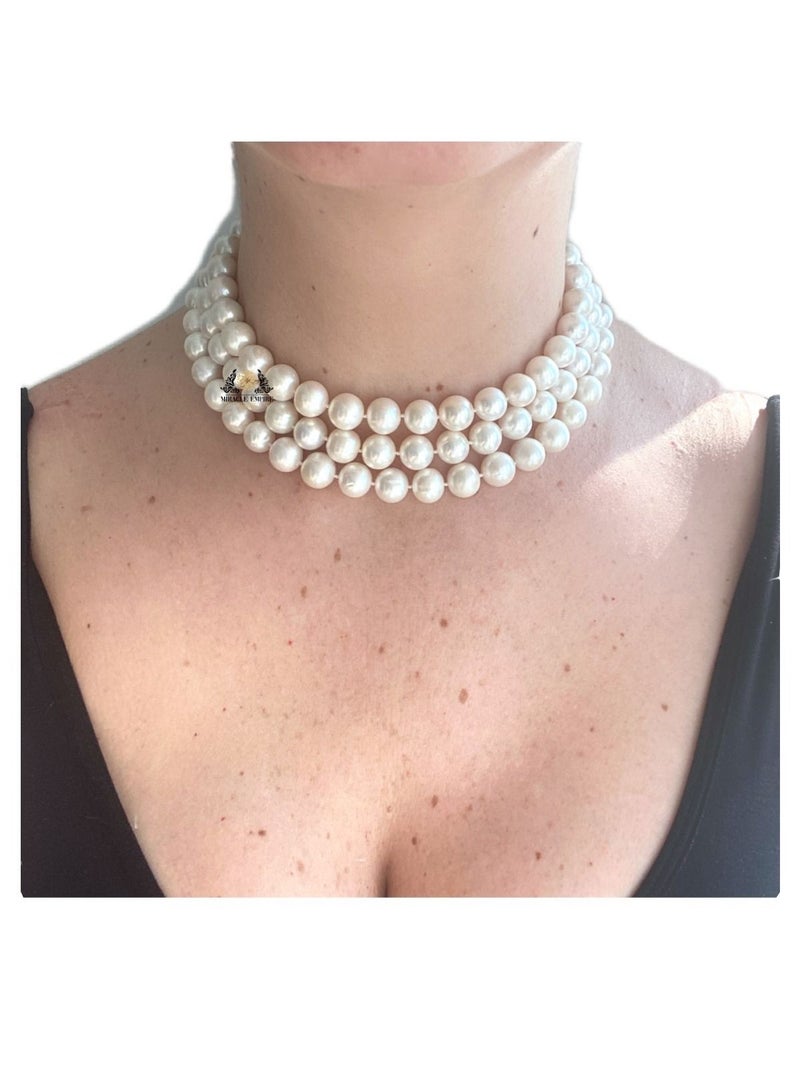 Miracle Empire Pearls Necklace 3 Layers 11 12MM AAA Natural FW Pearl Shocker 925 Silver Clasp  - Image 2
