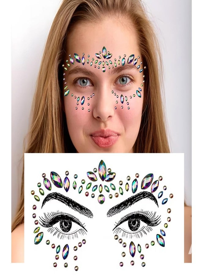 KESRINPLUS Kesrin Face Gems Rhinestone Face Decoration Jewelry Stickers, Mermaid's Tears Makeup Stickers | Temporary Crystal Face Jewels for Festivals, Parties, and Raves (1-Set) Multicolor (D4) - Image 1