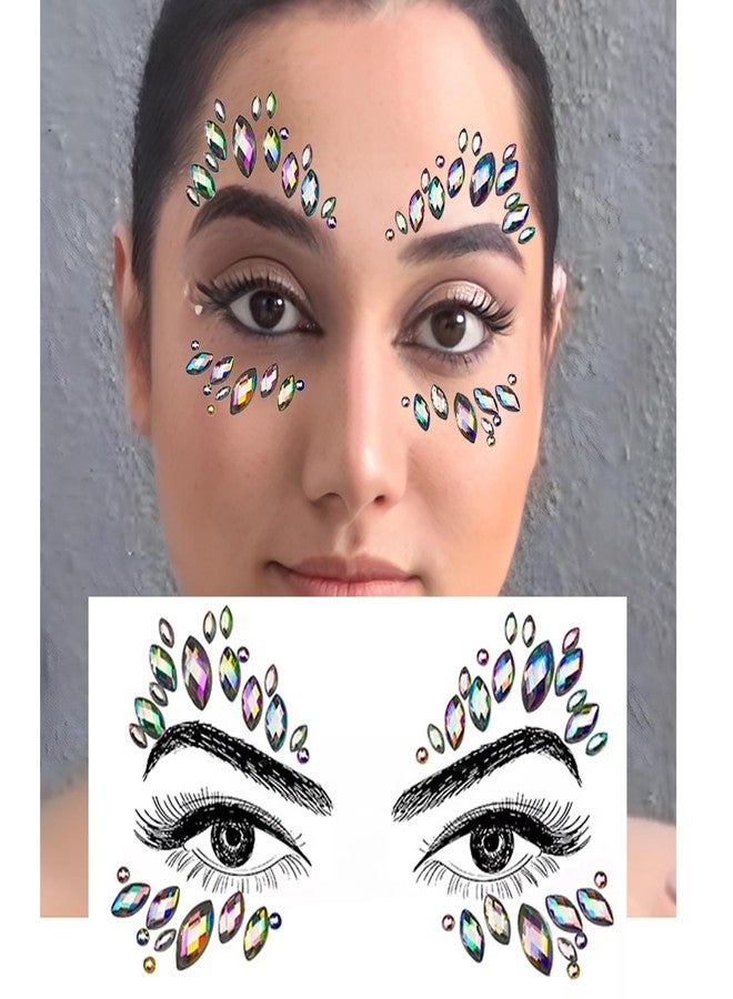 KESRINPLUS Kesrin Face Gems Rhinestone Face Decoration Jewelry Stickers, Mermaid's Tears Makeup Stickers | Temporary Crystal Face Jewels for Festivals, Parties, and Raves (1-Set) Multicolor (D4) - Image 4