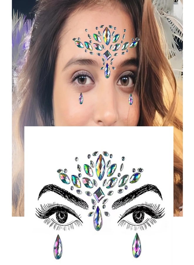 KESRINPLUS Kesrin Face Gems Rhinestone Face Decoration Jewelry Stickers, Mermaid's Tears Makeup Stickers | Temporary Crystal Face Jewels for Festivals, Parties, and Raves (1-Set) Multicolor (D4) - Image 5