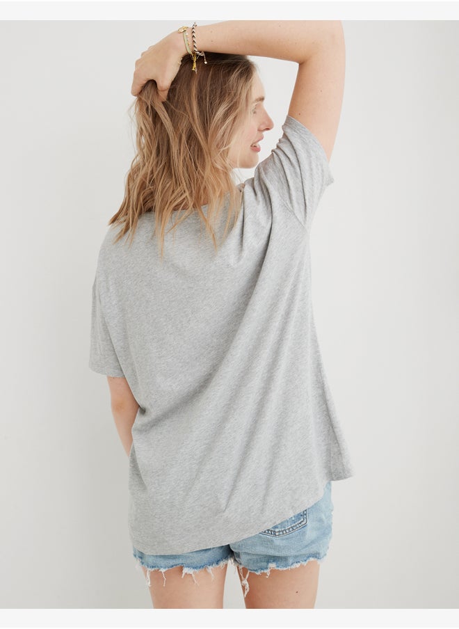 Aerie - Aerie Distressed Basic V Neck Boyfriend T-Shirt - Image 1
