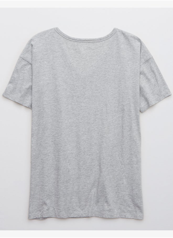 Aerie - Aerie Distressed Basic V Neck Boyfriend T-Shirt - Image 1