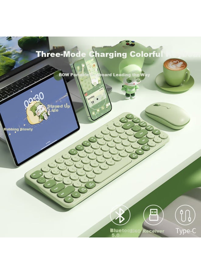 B.O.W Hangshi K397Dl Wireless Bluetooth Dual-Mode Rechargeable Keyboard Silent Thin Ipad Tablet Mobile Office Notebook Desktop Universal Keyboard Fresh Green - Image 3