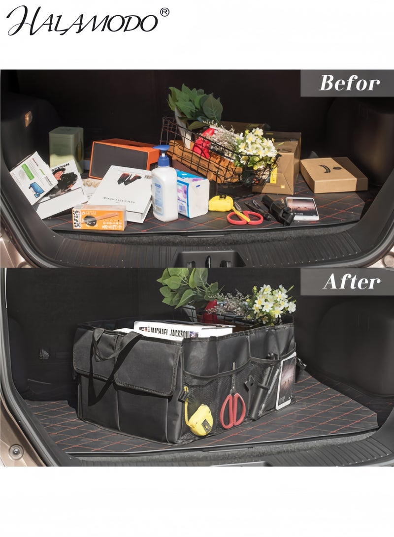 HALAMODO Car Trunk Backseat Organizer Car Storage Organizer Collapsible Snack Bins  Sturdy Foldable Cargo Net Storage Bins for More Trunk Space  - Image 4