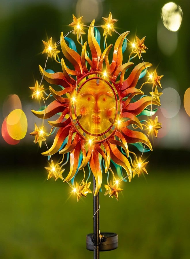 Qualdout Solar Wind Spinners for Yard and Garden - 60.3 Inch 360° Metal Sun Wind Sculptures Outdoor Clearance Kinetic Windmills with Vine String Shining LED Lights for Patio, Lawn Xmas Garden Decoration - Image 1