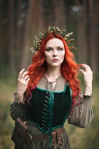 MOSTORY Handmade Woodland Halo Crown Forest Headband Flower Hairband Goddess Floral Crown for Women s Cosplay Party Renaissance Carnival Wedding Photo Shoot Gold Green - Image 3