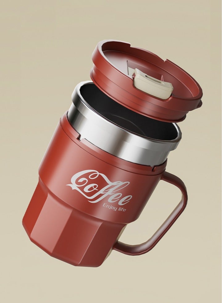 wowofa 400ML Stainless Steel Coffee Mug: Leak-proof, snap-up lid,With handle， rubber grip base. Double-wall insulated, vacuum-sealed for hot/cold drinks. Ideal for travel, sports, office, camping，red  - Image 5