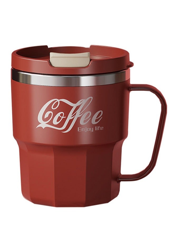 wowofa 400ML Stainless Steel Coffee Mug: Leak-proof, snap-up lid,With handle， rubber grip base. Double-wall insulated, vacuum-sealed for hot/cold drinks. Ideal for travel, sports, office, camping，red  - Image 1