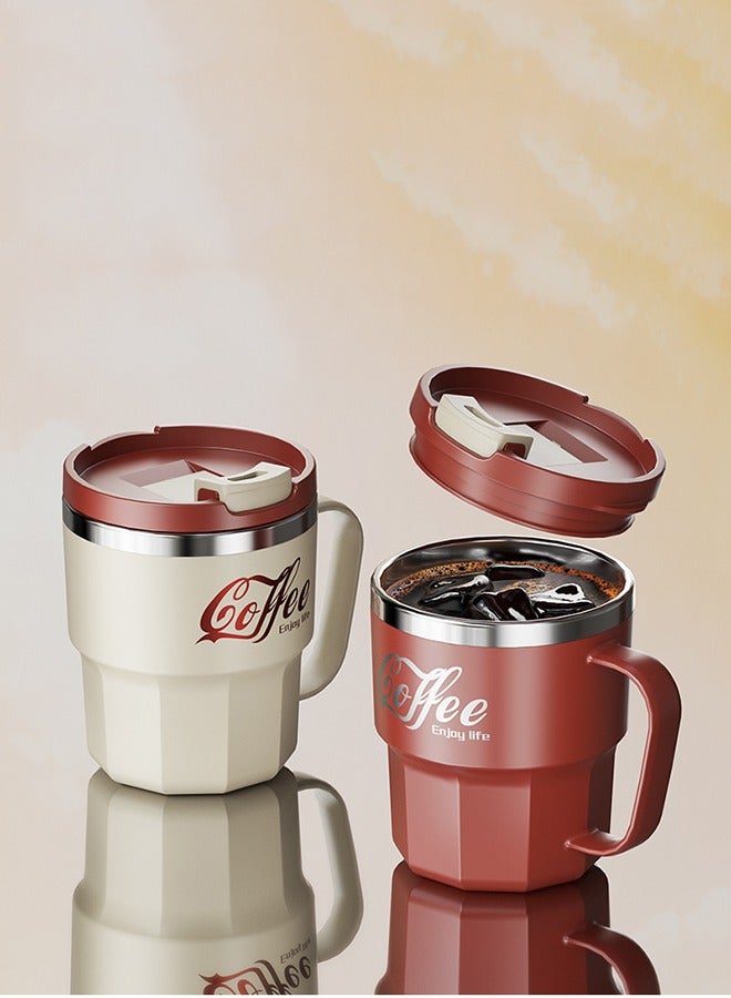 wowofa 400ML Stainless Steel Coffee Mug: Leak-proof, snap-up lid,With handle， rubber grip base. Double-wall insulated, vacuum-sealed for hot/cold drinks. Ideal for travel, sports, office, camping，red  - Image 3