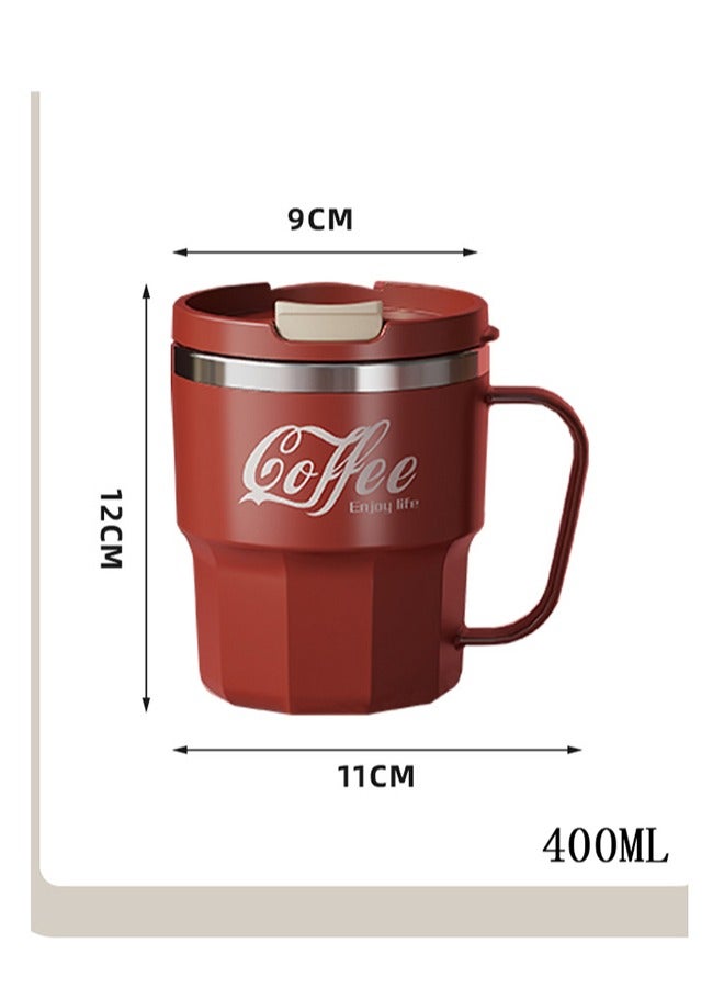 wowofa 400ML Stainless Steel Coffee Mug: Leak-proof, snap-up lid,With handle， rubber grip base. Double-wall insulated, vacuum-sealed for hot/cold drinks. Ideal for travel, sports, office, camping，red  - Image 4