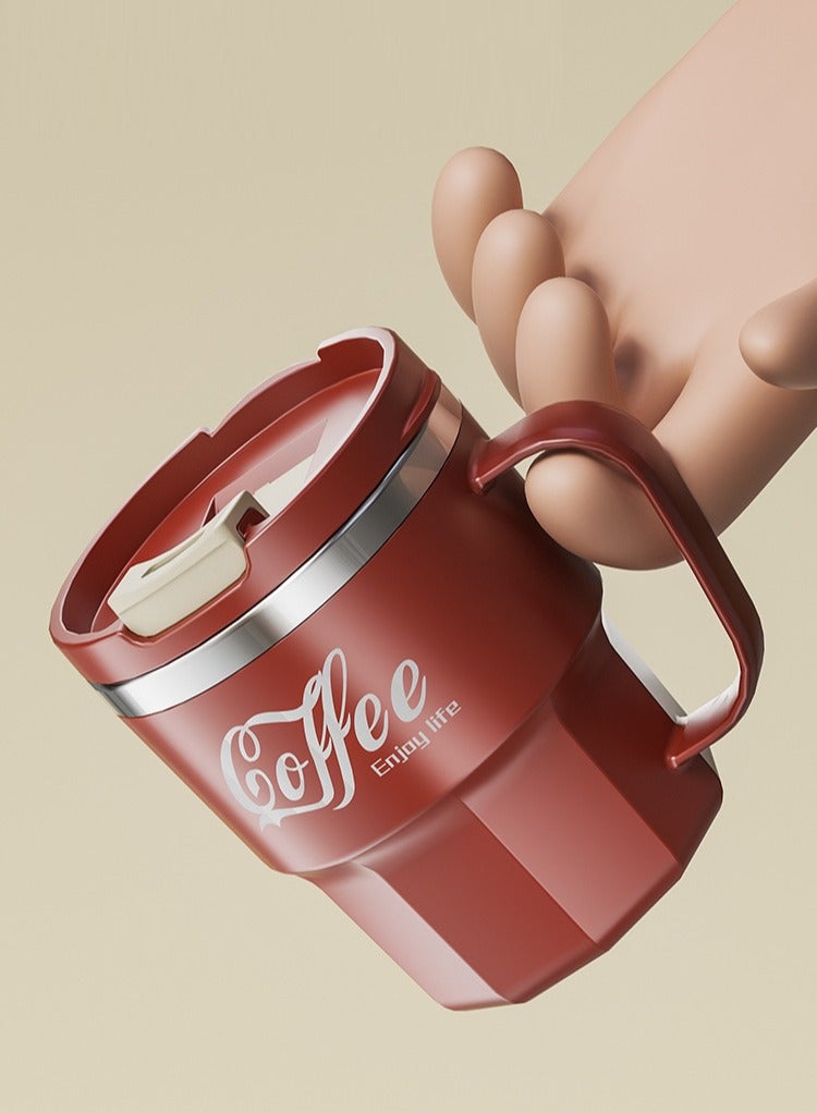 wowofa 400ML Stainless Steel Coffee Mug: Leak-proof, snap-up lid,With handle， rubber grip base. Double-wall insulated, vacuum-sealed for hot/cold drinks. Ideal for travel, sports, office, camping，red  - Image 2