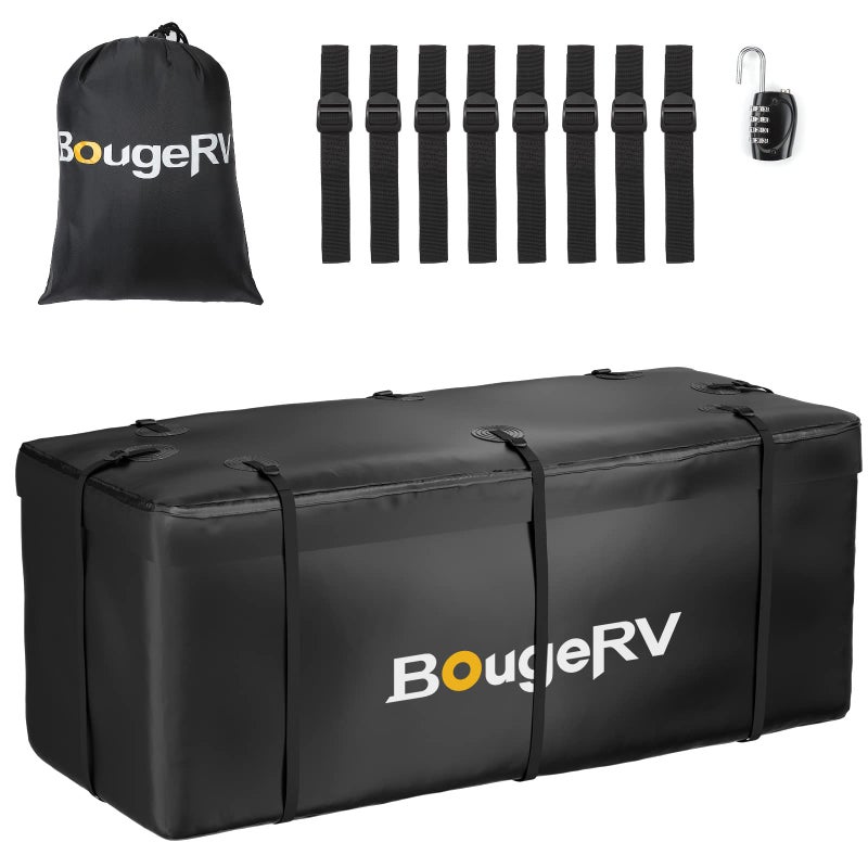 BougeRV Hitch Cargo Carrier Bag with Lock Waterproof Soft Shell 20 Cubic Feet 59 24 24 Cargo Bag for Hitch Carrier Include 8 Reinforced Straps for Truck Pickup RV All SUV with Hitch Cargo Basket