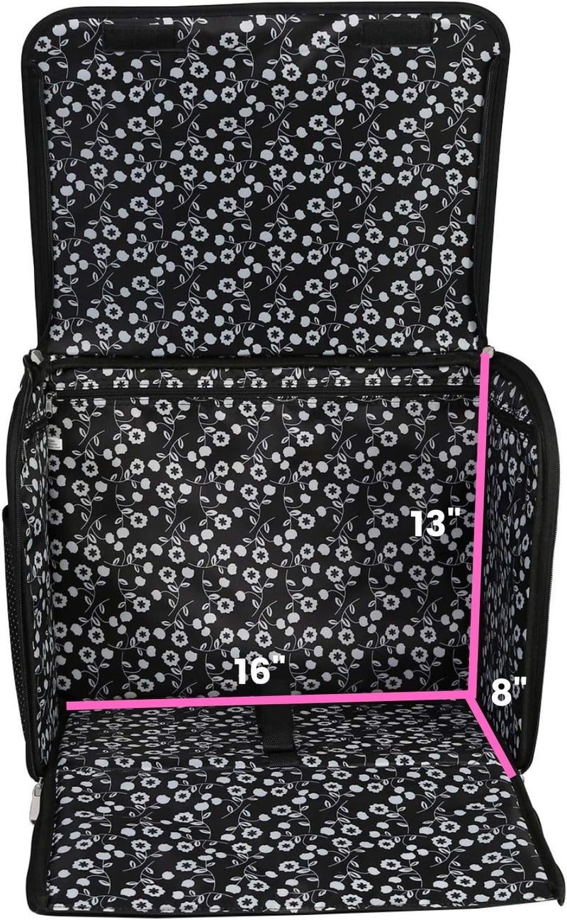 everything Mary Collapsible Sewing Machine Case, Black Dot - Craft Rolling Tote Cover Bag with Wheels for Brother, Singer & Most Machines - Storage Organization Carrying Cart for Accessories - Image 5