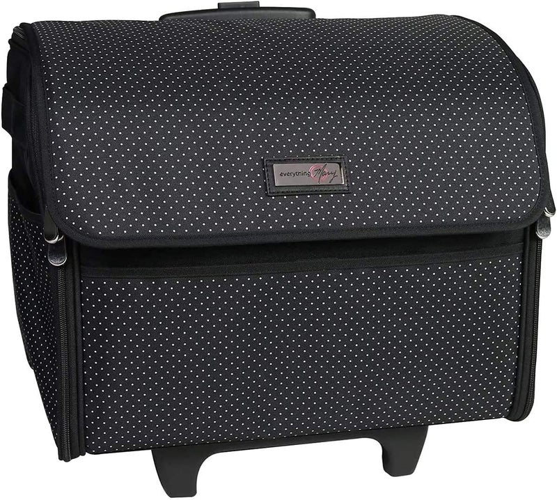 everything Mary Collapsible Sewing Machine Case, Black Dot - Craft Rolling Tote Cover Bag with Wheels for Brother, Singer & Most Machines - Storage Organization Carrying Cart for Accessories - Image 2