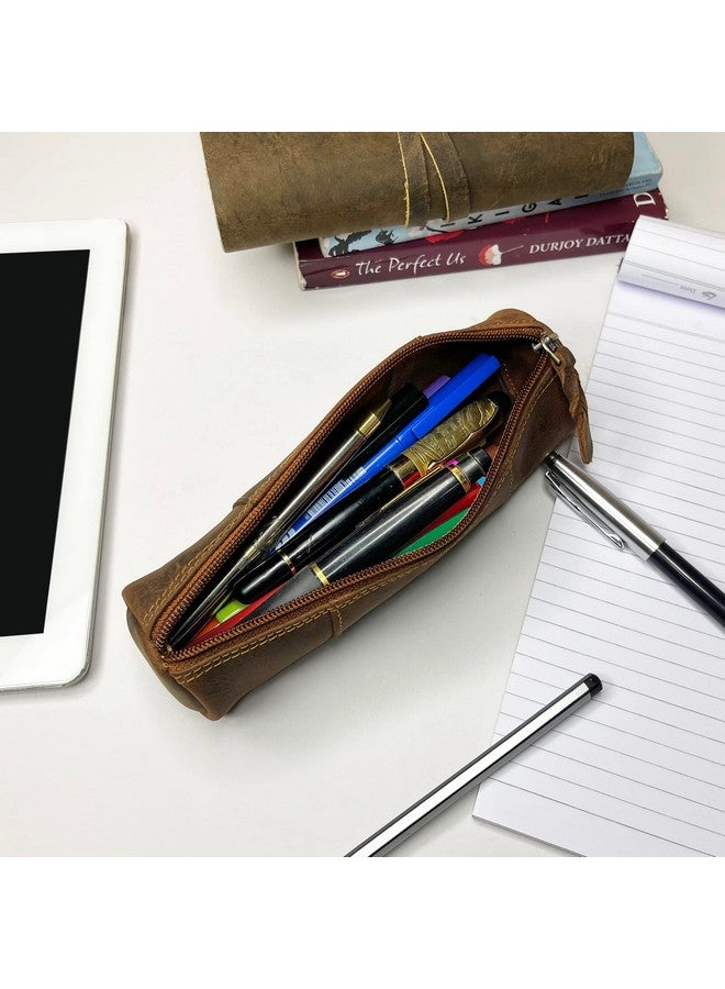 Rustic Town RUSTIC TOWN Leather Pencil Case Holder - Pen Pencil Pouch for Office & School - Zipper Stationary Utility Bag Pencil Kit for Girls, Boys & Kids (Brown)  - Image 4