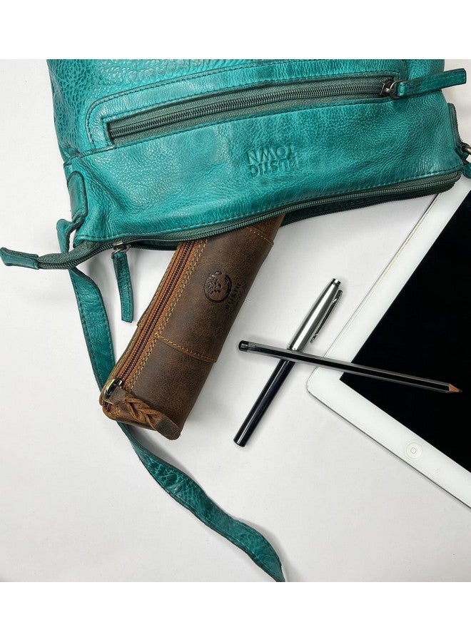 Rustic Town RUSTIC TOWN Leather Pencil Case Holder - Pen Pencil Pouch for Office & School - Zipper Stationary Utility Bag Pencil Kit for Girls, Boys & Kids (Brown)  - Image 2
