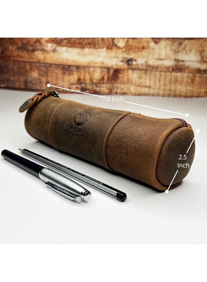 Rustic Town RUSTIC TOWN Leather Pencil Case Holder - Pen Pencil Pouch for Office & School - Zipper Stationary Utility Bag Pencil Kit for Girls, Boys & Kids (Brown)  - Image 3