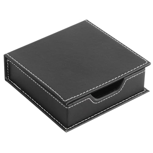 Luzen 1PC Square PU Leather Self-Stick Note Pad Holder Dispenser Desktop Sticky Notes Box Memo Paper Notepad Holder Business Card Desk Organizer for Home Office School Supplies, Black - Image 1