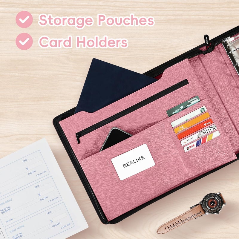 REALIKE Zippered Business Checkbook Binder for Business Checks, 7 Ring Check Binder for 9x13 Sheets,600 Checks Capacity, PU Leather Portfolio with Zipper Pouch & Storage Organizer - Image 5
