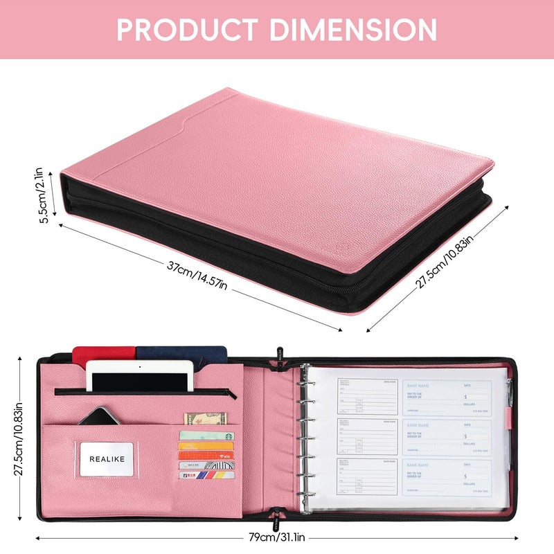 REALIKE Zippered Business Checkbook Binder for Business Checks, 7 Ring Check Binder for 9x13 Sheets,600 Checks Capacity, PU Leather Portfolio with Zipper Pouch & Storage Organizer - Image 2