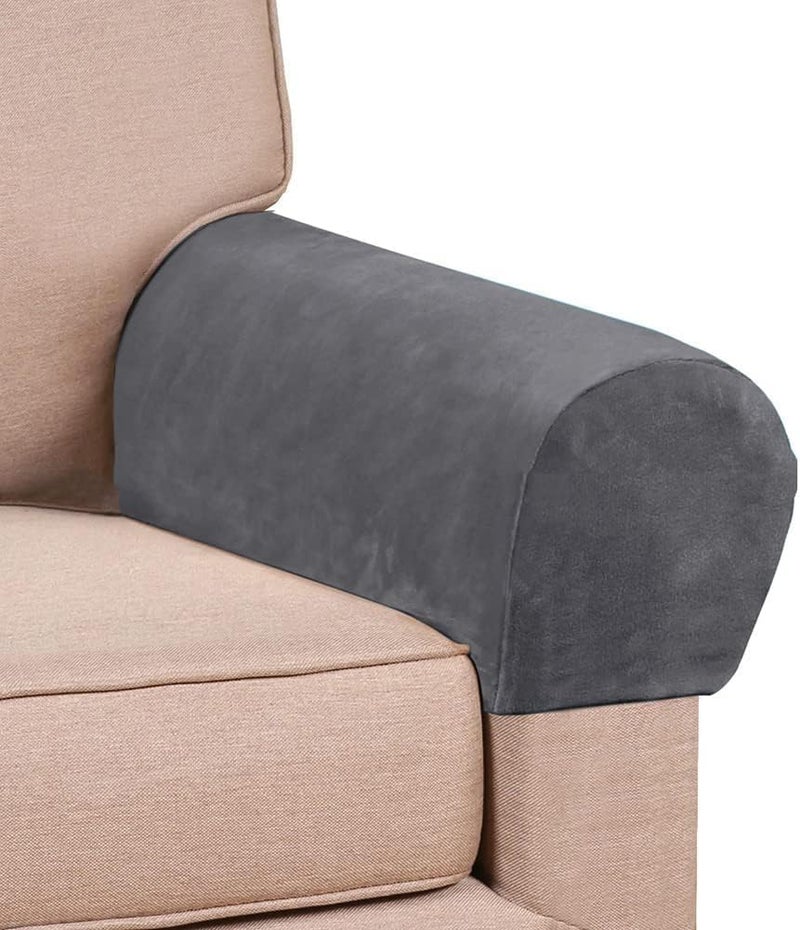 Chaexii Soft Sofa Armrest Covers, Skin-Friendly Stretch Polyester Armrest Covers, Comfortable Scratch Resistant Sofa Armrest Cover for Square Armrest/Curved Armrest/Reclining Armrest, One Pair,Grey - Image 1