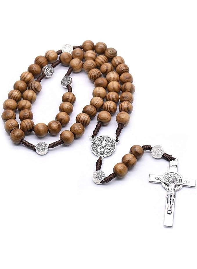 الكاثوليكية ، الخشبية الصليب قلادة الخرز الخشب الكاثوليكية هدية الصلاة الدينية الخرز لChruch (البني) - Image 1