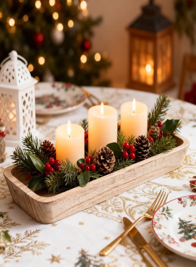 Xosjska Wooden Dough Bowls Decorative, Large Long Wooden Centerpiece Table Decorations, Narrow Wood Tray, for Table Centerpiece Decor, Home Decor - Image 5