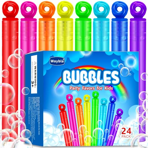 Waybla 24 Pack Bubble Party Favors for Kids Goodie Gift Bag Stuffer Fillers for Kids 8 Colors Mini Bubble Wands Birthday Summer Beach Pool Toys for Boys Girls Classroom Prizes Treats for Toddlers - Image 1