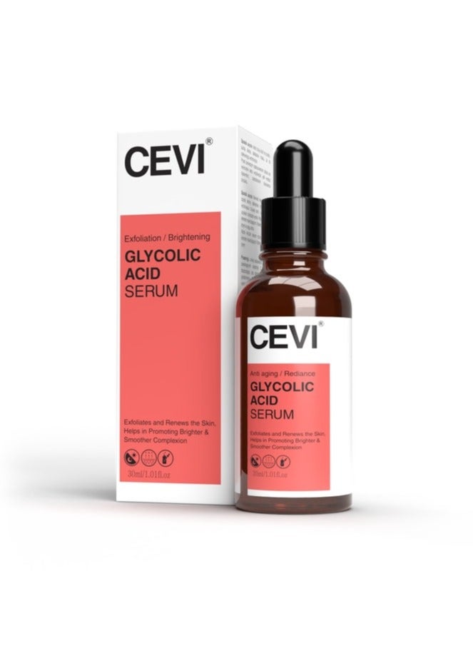 سيفى سيروم الوجه بحمض الجليكوليك من CEVI® مع مزيج تجديد أحماض ألفا هيدروكسي  يُنعم البشرة ويعزز إشراقتها، مناسب لجميع أنواع البشرة