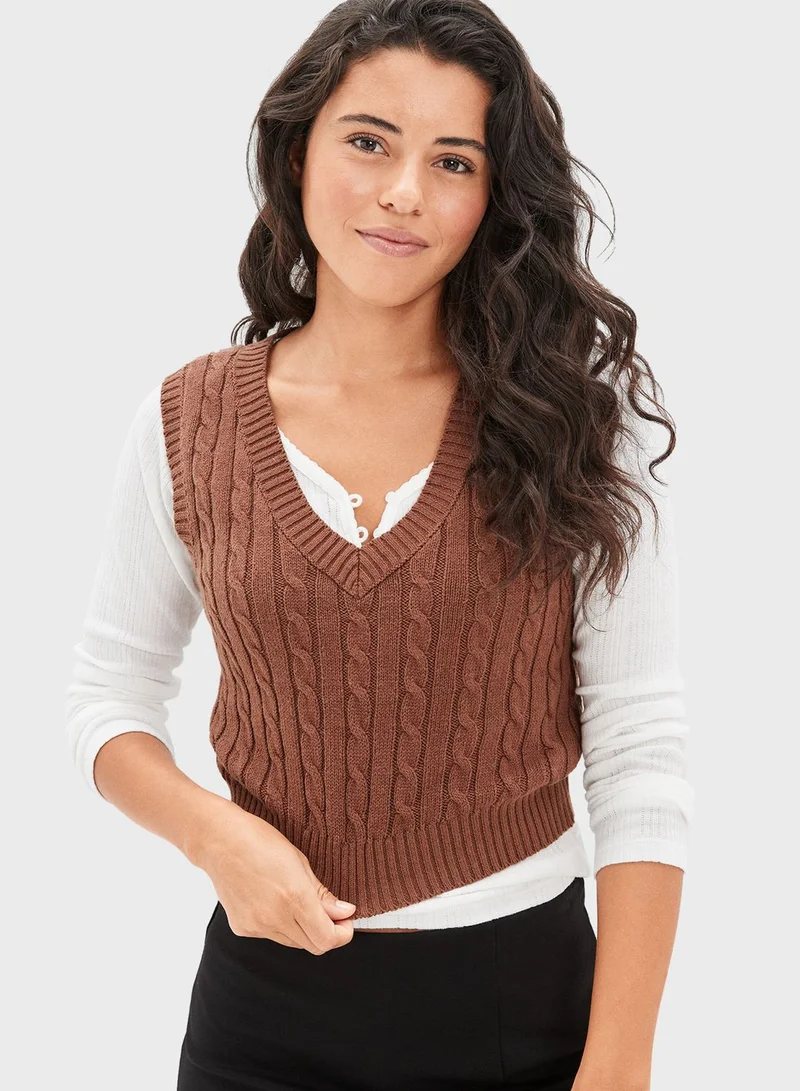 American Eagle Knitted V-Neck Vest