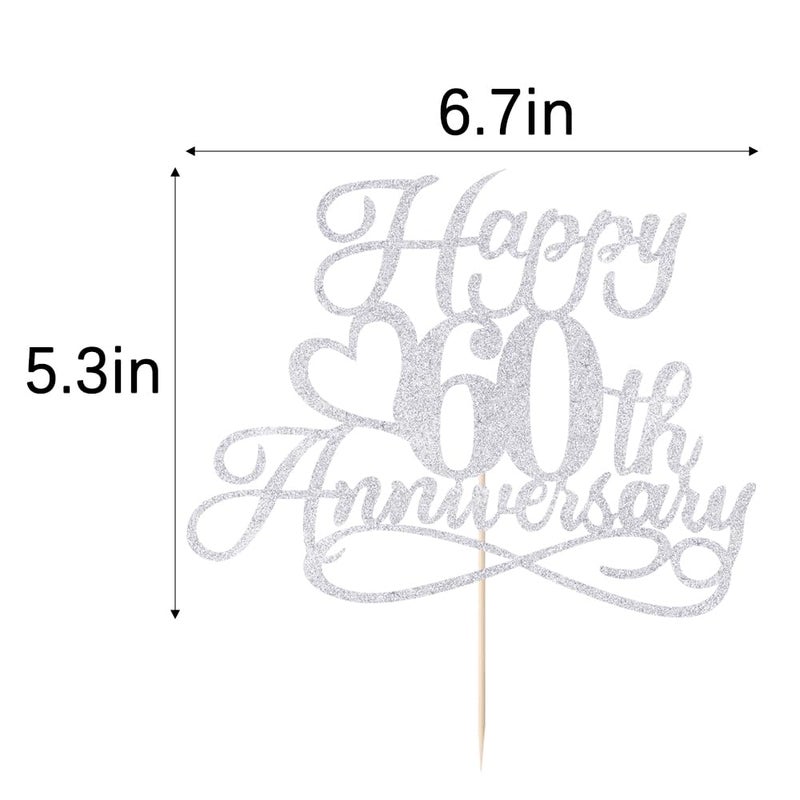 YUINYO Silver Glitter Happy 60th Anniversary Cake Toppers -Wedding Anniversary Party Decorations 60th Wedding Anniversary  Company Anniversary Party  Birthday Party Decorations - Image 2