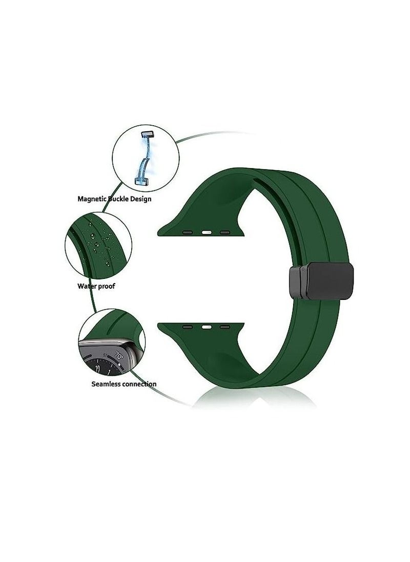 Generic - For Apple Watch 42/44mm 4/5 Series D-Shape Magnetic Clasp Silicone Replacement Sport Wristband Band - Green - Image 1