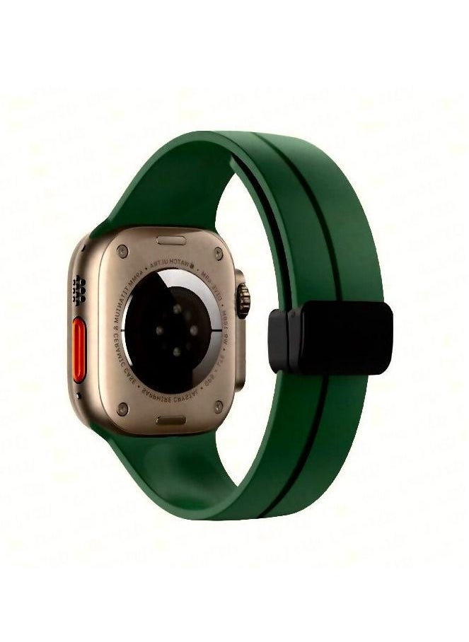 Generic - For Apple Watch 42/44mm 4/5 Series D-Shape Magnetic Clasp Silicone Replacement Sport Wristband Band - Green - Image 1