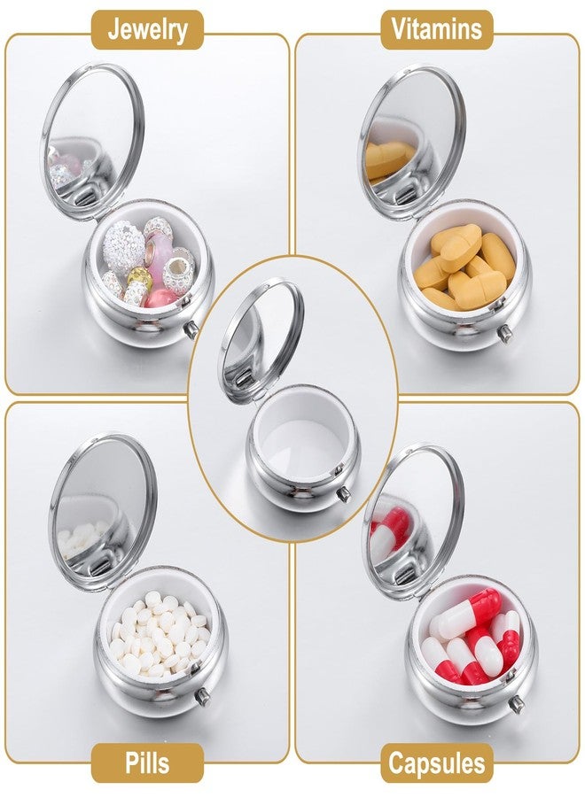 Wanmu 2Pcs Metal Pill Box Cute mini pocket pill box Small Pill Case Portable Travel Medicine Organizer for Purse Waterproof Pills Container Holder for Vitamins Medication Fish Oil Supplements (Silver - Image 4