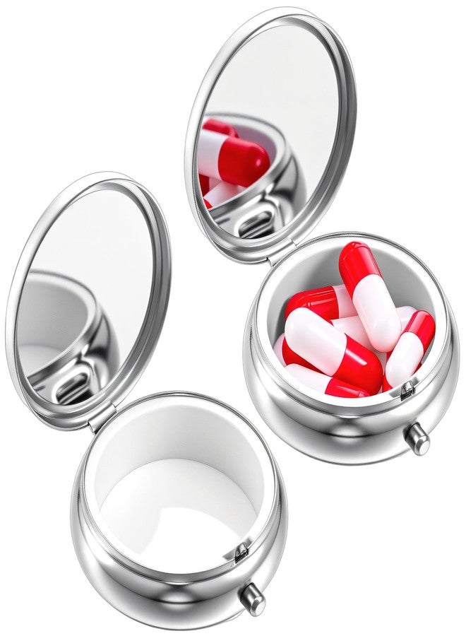Wanmu 2Pcs Metal Pill Box Cute mini pocket pill box Small Pill Case Portable Travel Medicine Organizer for Purse Waterproof Pills Container Holder for Vitamins Medication Fish Oil Supplements (Silver - Image 1