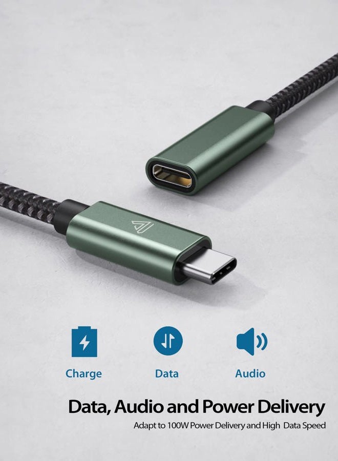 Faracent كابل تمديد USB نوع C (3.3 قدم/1 متر/10 جيجابت في الثانية)، USB 3.2 نوع C 3.1 ذكر إلى أنثى لتمديد الشحن والمزامنة لجهاز PSVR2 MacBook Air M2 Pro iPad Mini/Pro Dell XPS Surface Book باللون الأخضر الداكن - Image 3