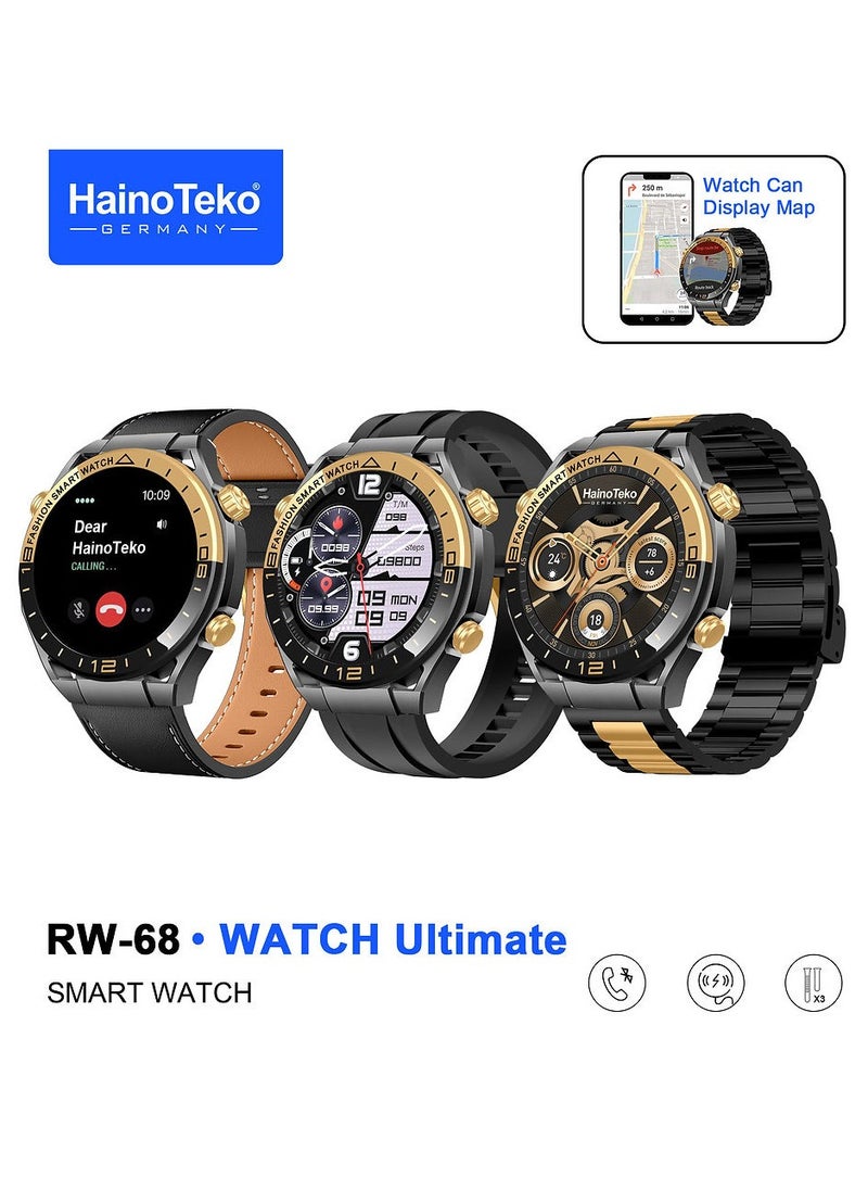 Haino Teko Haino Teko RW-68 WATCH Ultimate Smart Watch with AMOLED Display Bluetooth Calling GPS Map Display and 3 Pair Straps Black  - Image 1