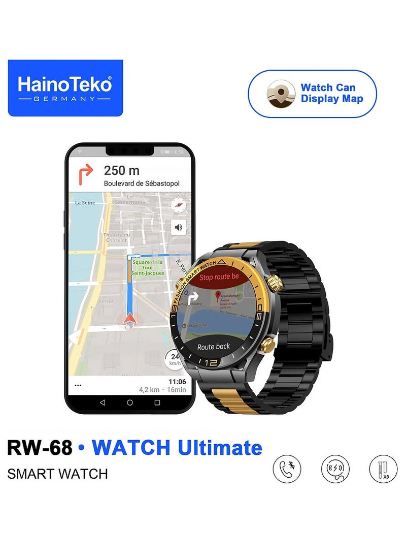 Haino Teko Haino Teko RW-68 WATCH Ultimate Smart Watch with AMOLED Display Bluetooth Calling GPS Map Display and 3 Pair Straps Black  - Image 2