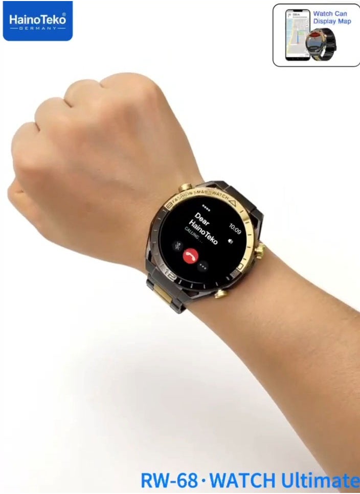 Haino Teko RW-68 WATCH Ultimate Smart Watch with AMOLED Display Bluetooth Calling GPS Map Display and 3 Pair Straps Black