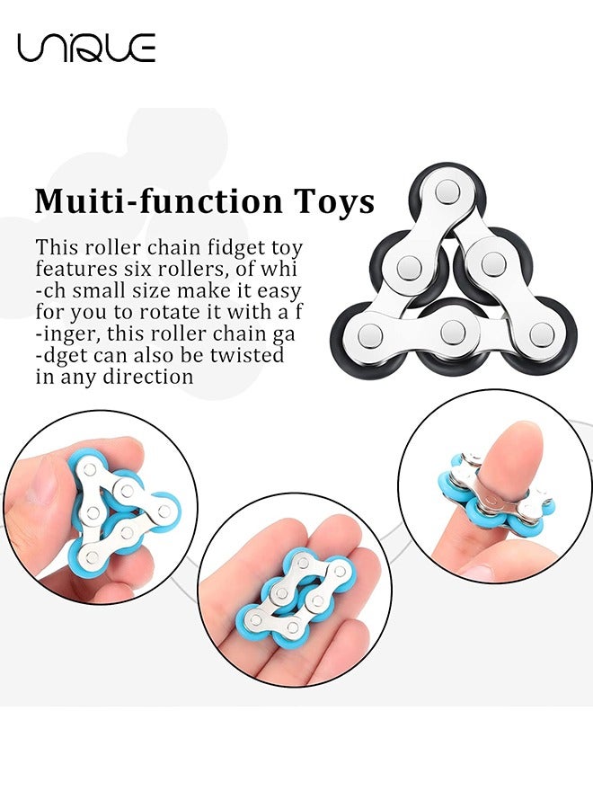 Unique 2 Pieces Fidget Toys Flippy Roller Chain, Six Roller Chain Fidget Toys Bike Chain Toys Novelty Stress Relief for Adults Teens Anxiety Autism, ADHD (Black, Sky Blue) - Image 3
