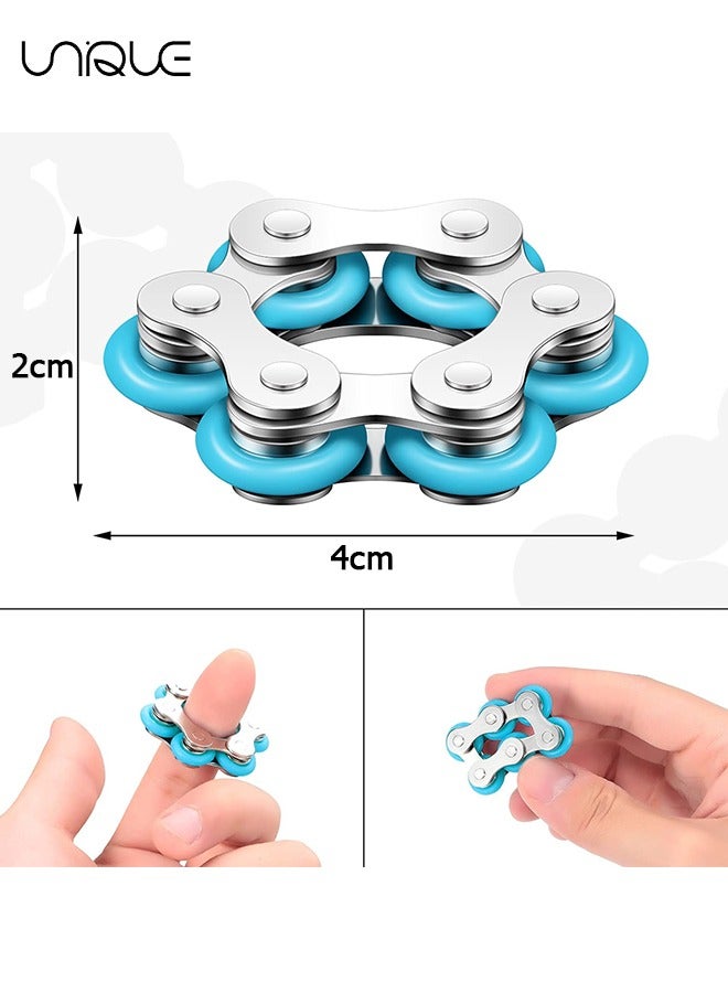 Unique 2 Pieces Fidget Toys Flippy Roller Chain, Six Roller Chain Fidget Toys Bike Chain Toys Novelty Stress Relief for Adults Teens Anxiety Autism, ADHD (Black, Sky Blue) - Image 2