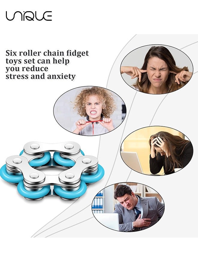 Unique 2 Pieces Fidget Toys Flippy Roller Chain, Six Roller Chain Fidget Toys Bike Chain Toys Novelty Stress Relief for Adults Teens Anxiety Autism, ADHD (Black, Sky Blue) - Image 4