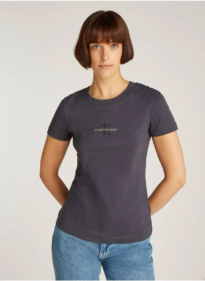 Calvin Klein Jeans Women's  Slim Monogram T-Shirt, Black - Cotton