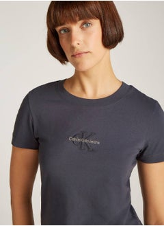 Calvin Klein Jeans Women's  Slim Monogram T-Shirt, Black - Cotton  - Image 4
